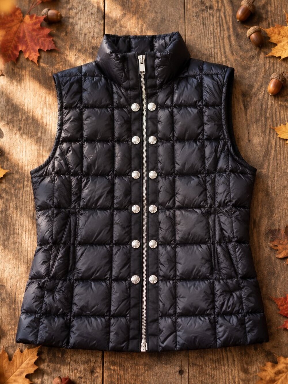 CM 1969 Ciao Milano Quilted Down Vest – Glossy Black Nylon, Gem Hardware, XL